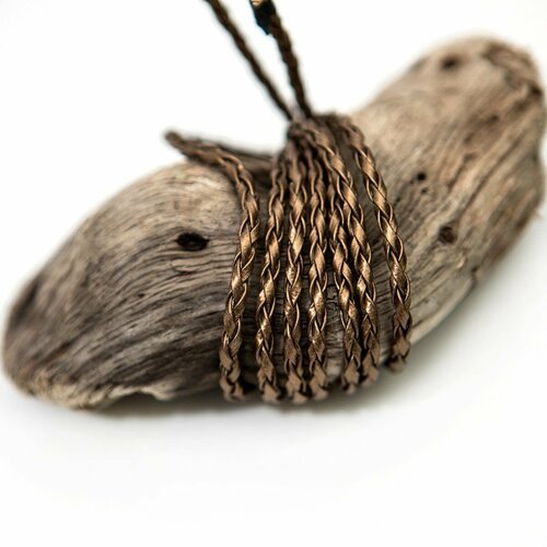Шнур косичка плетеный 7 метров для рукоделия / браслетов, искусств. кожа, цвет бронзовый, 3 мм