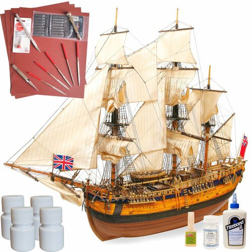 Барк Endeavour, модель парусного корабля OcCre (Испания), М.1:54, подарочный набор для сборки + инструменты + краски, лак и клей