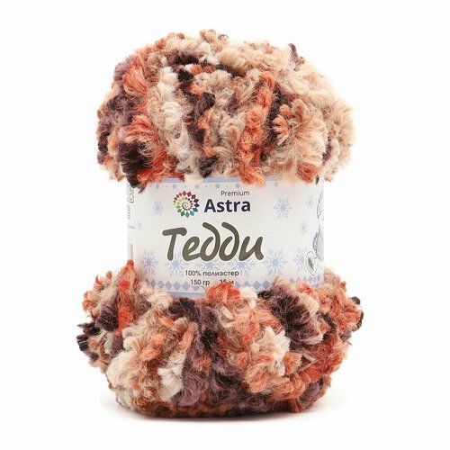 Пряжа для вязания Astra Premium 'Тедди' букле 150гр 35м (100% полиэстер) (11 оранжево-бежевый принт), 1шт