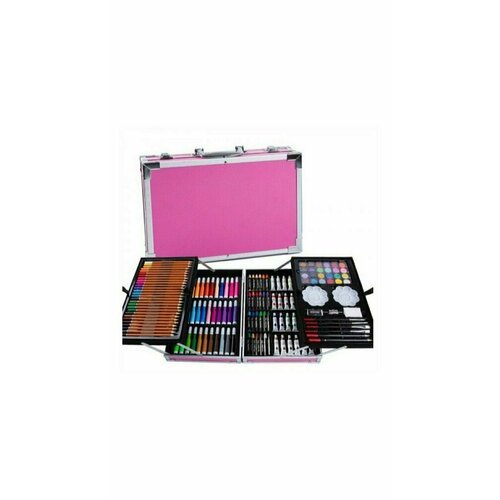 Набор для рисования 'Чемодан творчества' с красками, в алюминиевом чемоданчике, 145 предметов розовый