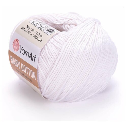 Пряжа для вязания YarnArt Baby Cotton (Бэби Коттон) - 10 мотков 400 белый, для детских вещей и амигуруми, 50% хлопок, 50% акрил, 165 м/50 г