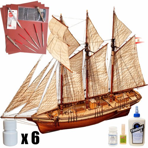 Подарочный набор модели корабля из дерева от OcCre (Испания), Cala Esmeralda, М.1:58, + инструменты, краски, лак и клеи