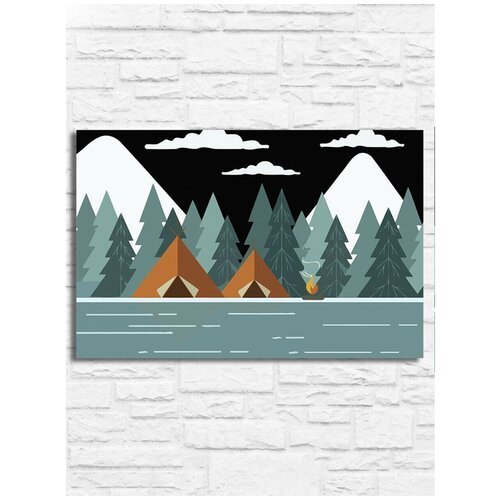 Картина по номерам на холсте пейзаж (кемпинг, палатки, природа, лес, горы, минимализм) - 9228 Г 20x30