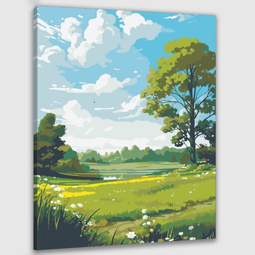 Картина по номерам 50х40 'Пейзаж с полем и солнцем'