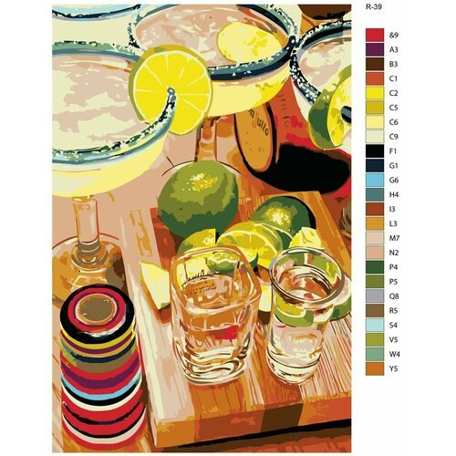 Картина по номерам R-39 'Натюрморт - Набор коктейлей и цитрусовые' 70x110 см