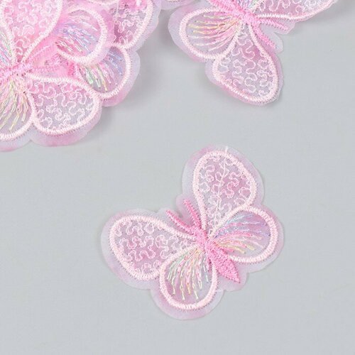 Декор для творчества текстиль вышивка 'Бабочка розовая' 4,5х4 см