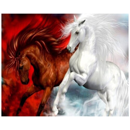 Картина по номерам Красная и белая лошади 40х50 см