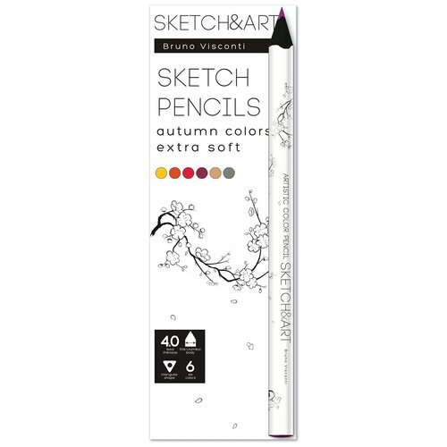 Скетч карандаши цветные 'SKETCH&ART' утолщенные, грифель 4 мм, 'осенний пейзаж', 6 цв. Арт. 30-0118/10