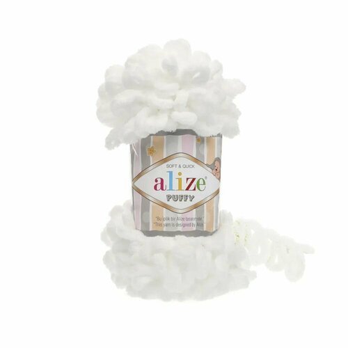 Пряжа 'Alize Puffy', цвет: 55 - Белый, 2 шт, Микрополиэстер 100%, 100 гр. 9.5 м.