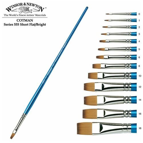 Кисть Winsor&Newton Кисть синтетика плоская укороченная №2 Winsor&Newton COTMAN 555 Short Flat, длинная ручка