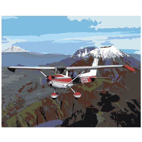 Картина по номерам, 'Живопись по номерам', 80 x 100, ARTH-AH227, вертолёт, полёт, небо, горы, пейзаж, транспортное средство