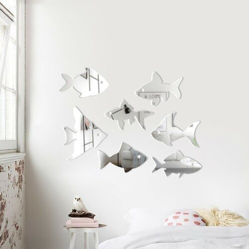 Наклейки интерьерные 'Рыбки', зеркальные, декор на стену, набор 7 шт, шт 15 х 16.3 см