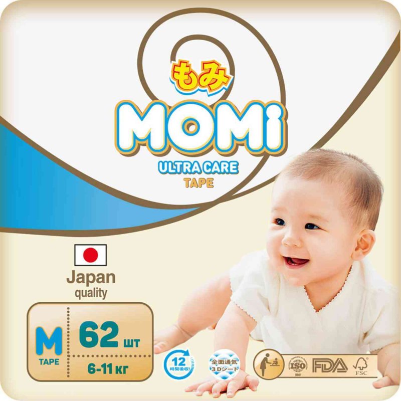 Подгузники Momi Ultra care M (6-11 кг), 62 шт.