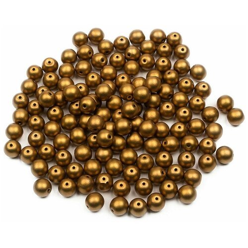 Стеклянные чешские бусины, круглые, Round Beads, 6 мм, цвет Alabaster Metallic Brass, 125 шт.