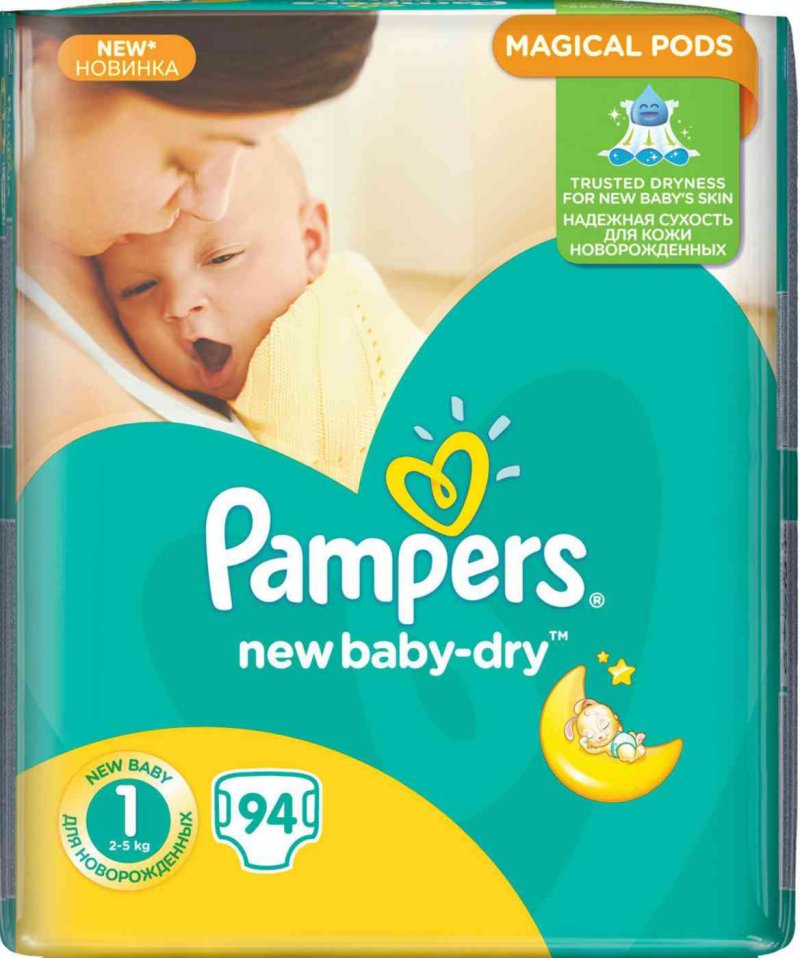 Подгузники для новорожденных Pampers New Baby-Dry 1 (2-5 кг), 94 шт.