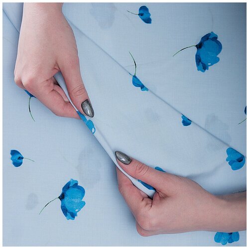 Ткань плательная вискоза голубой цветы (2246)