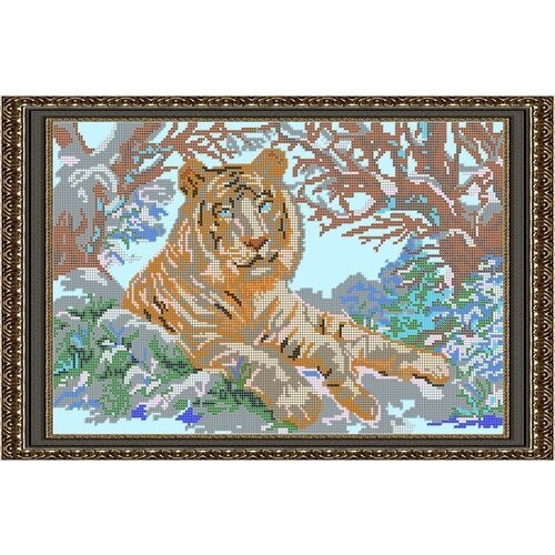 Набор для вышивания чешским бисером Светлица картина Тигр в зимнем лесу 38*25см