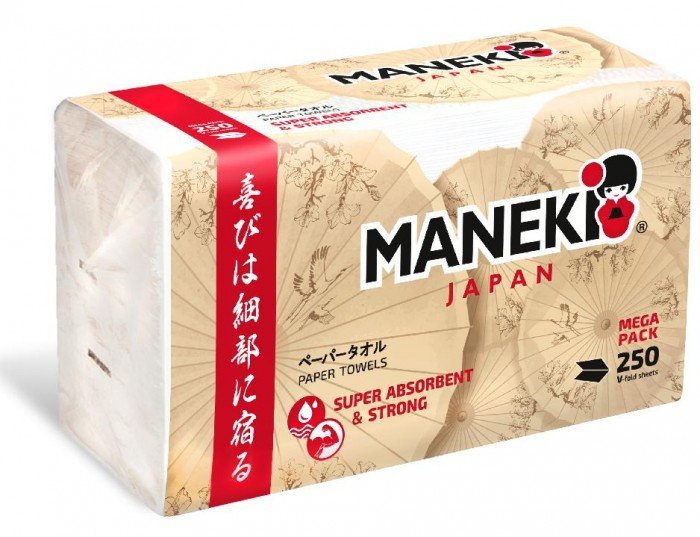 Хозяйственные товары Maneki Полотенца бумажные листовые однослойные Kabi V-сложения 250 шт.