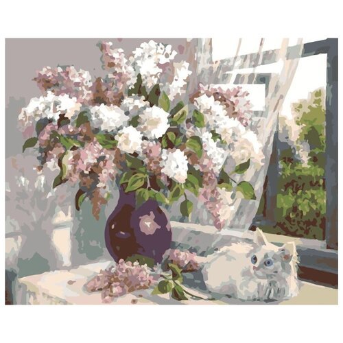 Картина по номерам 'Котёнок и букет цветов', 40x50 см