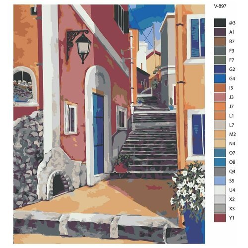 Картина по номерам V-897 'Италия. Белладжио - улица с каменными лестницами', 80x100 см