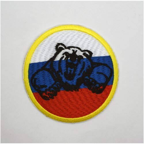Шеврон, нашивка, патч, термоаппликация на клеевой основе, Флаг России с медведем, Размер 85x80 мм