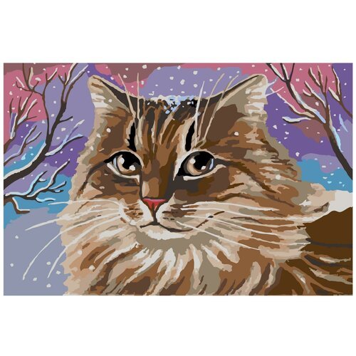 Картина по номерам, 'Живопись по номерам', 72 x 108, A278, кот, животное, снег, зима, пейзаж, вечер