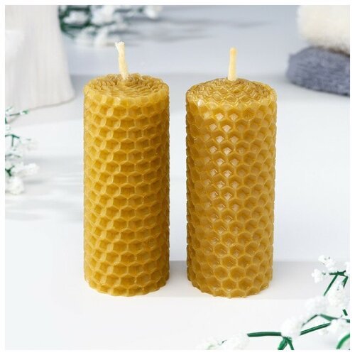 Набор свечей из вощины медовых с добавлением эфирного масла 'Лаванда' 8 см, 2 шт