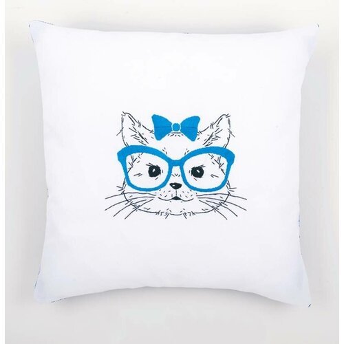 Подушка Кошка в синих очках набор для вышивания