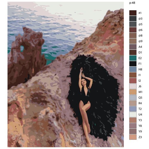 Картина по номерам, 72 x 90, IIIR-p-48, море, красивая девушка, скалы, 'Живопись по номерам', набор для раскрашивания, раскраска
