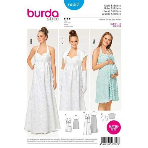Выкройка Burda 6557 Вечернее платье для будущей мамы, Болеро