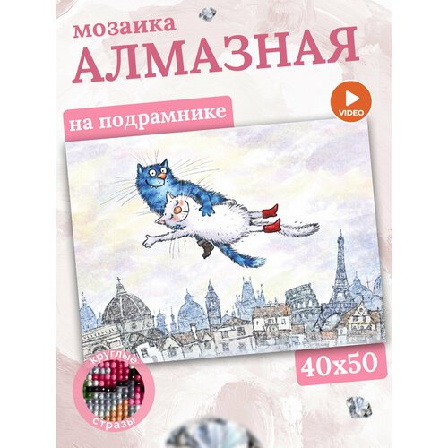 Алмазная мозаика «Воздушные коты», LG279 / 40х50 см / Полная выкладка / Холст на подрамнике / Картина стразами