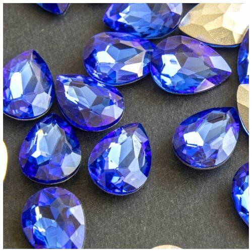 Декоративные кристаллы для рукоделия стеклянные капля 10 шт размер 18х13 мм, цвет Lt.Sapphire - светлый синий