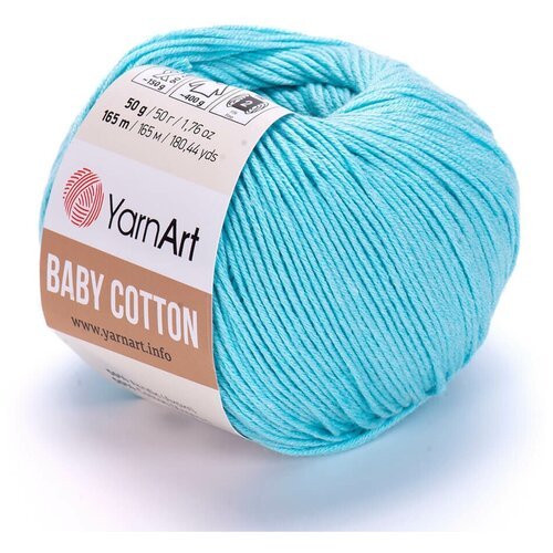 Пряжа для вязания YarnArt Baby Cotton (Бэби Коттон) - 5 мотков 446 светлая-бирюза, для детских вещей и амигуруми, 50% хлопок, 50% акрил, 165 м/50 г