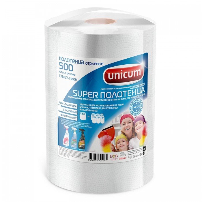 Хозяйственные товары Unicum Универсальные полотенца Family-master в рулоне 500 шт.