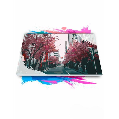 Картина по номерам на холсте Цветущая сакура на улицах Токио, 70 х 100 см
