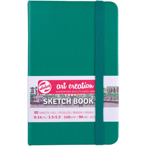 Скетчбук для зарисовок Talens Art Creation 140г/кв. м 9х14см. 80 листов цвета слоновой кости, твердая зеленая обложка