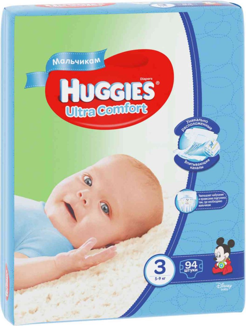 Подгузники для мальчиков Huggies Ultra Comfort 3 (5-9 кг), 94 шт.