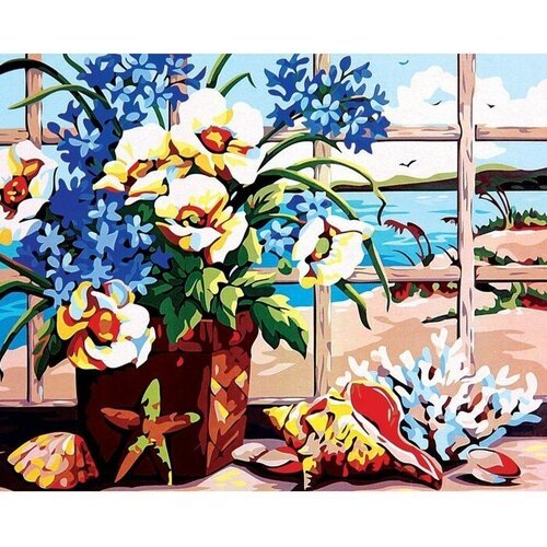 Школа талантов Алмазная мозаика на подрамнике с полным заполнением «Цветы у окна», 40 × 50 см