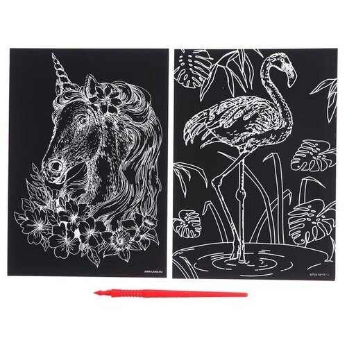 Набор гравюр «Единорог и фламинго» с металлическим эффектом «золото», 2 шт, А5