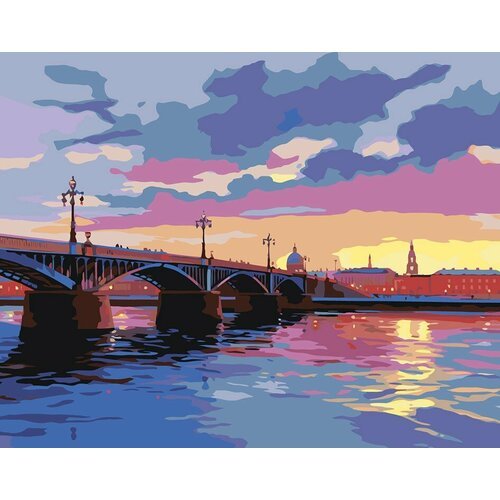 Картина по номерам ЖПН на холсте с подрамником 'Питер: Мост через Неву', Раскраска 40x50 см, Санкт-Петербург