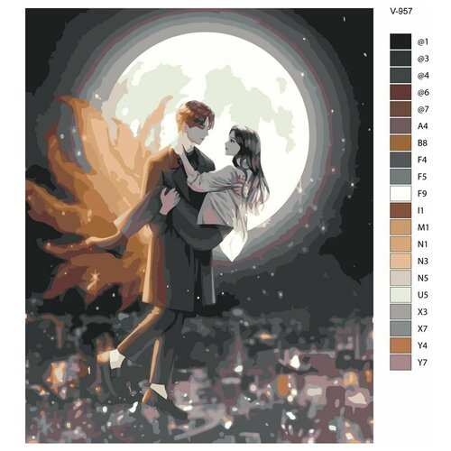 Картина по номерам V-957 'Сериал. Дорама История девятихвостого лиса. Lee Yeon и Nam Ji-ah в лунном свете', 60x80 см