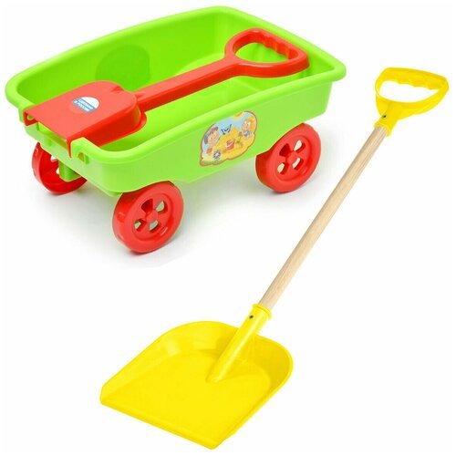 Игрушки для песочницы для снега Тележка детская садовая + Деревянная детская лопатка 60 см желтая
