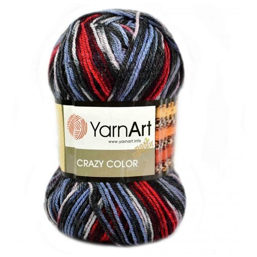 Пряжа для вязания YarnArt 'Crazy Color' - 2 мотка цвет: 164 Голубой, красный, черный, 260 м, 100 г,