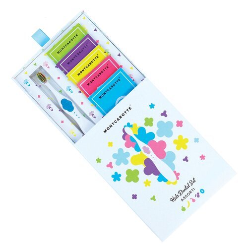 Подарочный набор 'Голубой' детской косметики для зубов для детей 0+ (5 миниатюр (по 5мл) детского зубного геля: 'Зеленое Яблоко', 'Розовая Груша', 'Сладкий Банан' 'Ягодка Вишня', 'Нейтральный' в индивидуальной упаковке + персональная зубная щетка 'голубой' в пластиковом чехле - 1 шт)