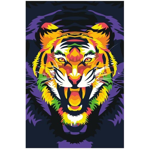 Тигр неоновый Раскраска картина по номерам на холсте