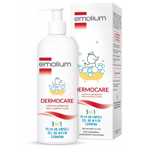 Emolium (Эмолиум) Dermocare пена для ванн, гель для мытья тела и шампунь для волос 3в1 400 мл