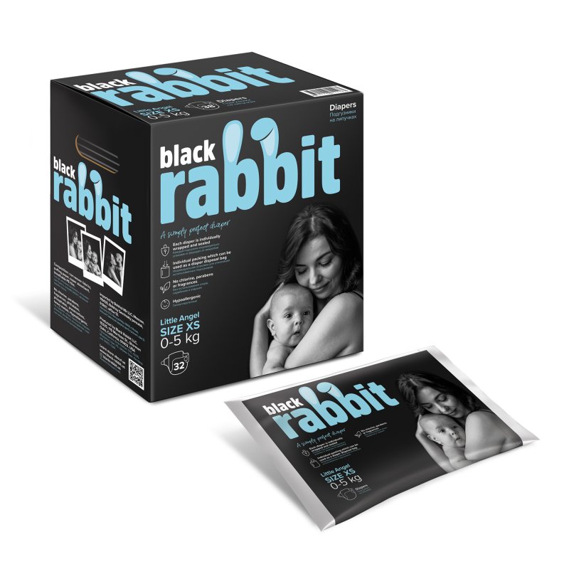Подгузники Black Rabbit, 0-5 кг, XS, 32 шт