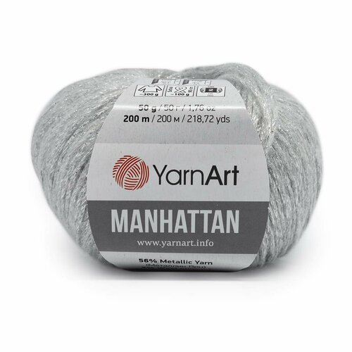 Пряжа для вязания YarnArt 'Manhattan' 50гр 200м (56% металлик, 7% шерсть, 7% вискоза, 30% акрил) (901 белый), 10 мотков
