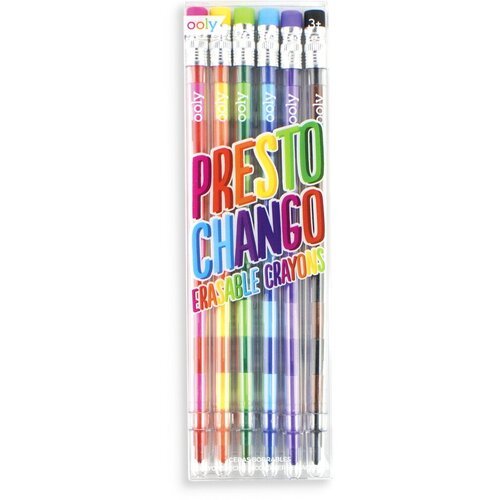 Набор стираемых цветных восковых мелков в форме ручки с ластиками OOLY; 12 цветов