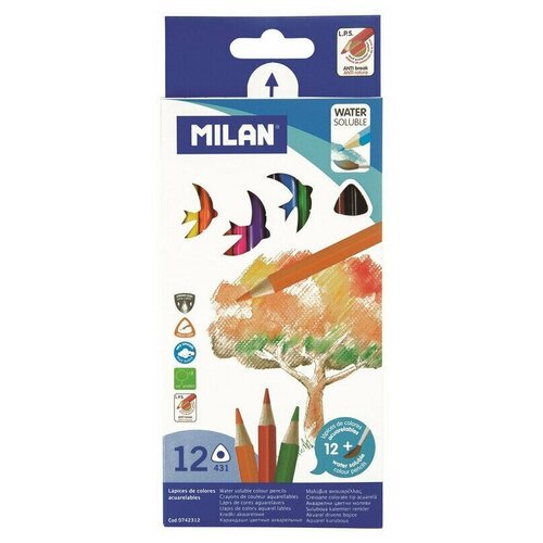 Карандаши цветные акварельные 12цв 3-гран Milan